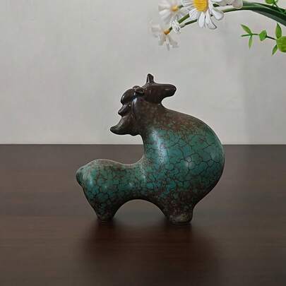 1件唐代陶瓷马摆件，窑烧绿色雕像，生肖马吉祥吉祥物，家居装饰陶瓷摆件，适用于家庭、办公室、会议室、茶几装饰