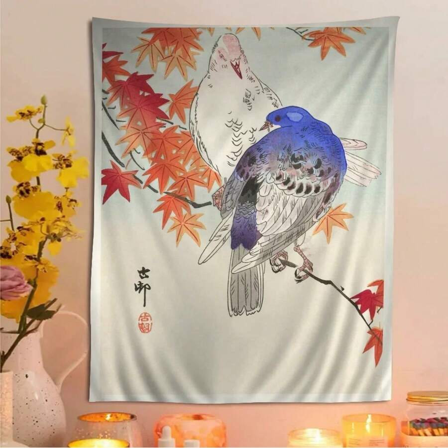 Retro Ohara Koson Painting Cartoon Tapestry Art Science Fiction Room Home Decor Wall Hanging S - 1PC - 查看 1