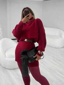 Mayra Women's Knit Set With Batwing Sleeves And Short Skirt In Mousse - Red - View 2