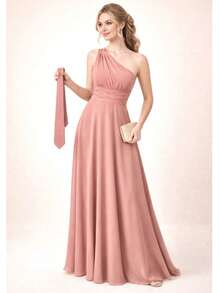 Cheap Long Dress For Bridesmaid, Dull Mule In Fluted Color With Tie In The Same Color For Groomsman - Rusty Rose - View 1