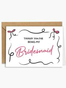 1 pieza Tarjeta de agradecimiento para dama de honor, "Gracias por ser mi dama de honor" Tarjeta de felicitación, Tarjeta de apreciación elegante para boda - multicolor - Ver 5