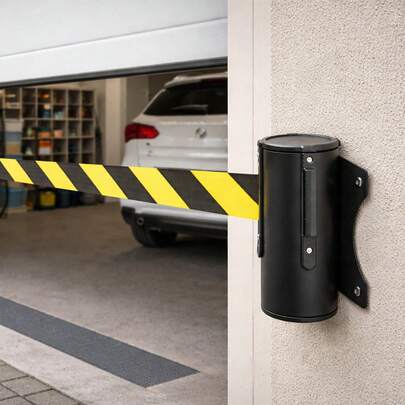 Retractable Barrier 5m, Tape Black & Yellow, Crowd Control Cordon Barrier For Schools, Airports, Hotels & Playgrounds