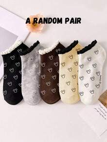 Disney 5/1 Pair Embroidered Women's Socks, Ankle Socks, Gift, Summer Socks, Minnie Mouse, Donald Duck, Daisy Embroidered Cartoon Socks, Comfortable Breathable Fashion Women Socks, Novelty Socks - Multicolor - View 10