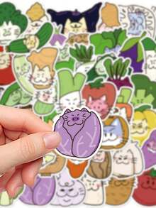 50pcs Veggie Cats Stickers Cute Kawaii Cartoon Animals For Journal, Phone Case, Tablet, Water Bottle, Desk, Luggage, Waterproof Decals - Multicolor - View 7