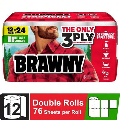 3-Ply Paper Towels, Tear-A-Square, 2 Triple Rolls, 114 Sheets Per Roll – Strong Absorbent Kitchen Towels, Durable Cleaning Paper, Multipurpose Household Paper Towels, Easy Tear, Heavy Duty Kitchen Essentials