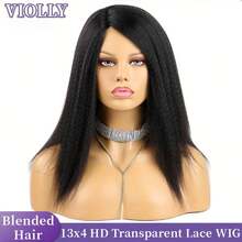 VIOLLY Kinky Straight Wig Human Hair 13x4 Hd Transparent Lace Front Wigs Human Hair Pre Plucked With Baby Hair Yaki Straight Frontal Wigs For Women 200 Density Human Hair Wig Brazilian Virgin 8-34 Inch - 1B# - View 2