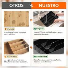 Lifewit Organizador de Cubiertos, Bandeja Cubiertos Cajon Cubertero para Cajón para Menaje, Cocina Organizador de Cubertería Compacto para Cucharas Tenedores, 5 Compartimentos, Negro - Gris - Ver 6