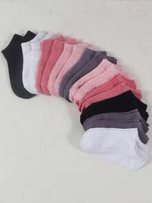 10 pares Calcetines de tobillo sólidos para mujer, calcetines respirable sin mostrar, calcetines cortos multicolores de corte bajo para chica - Multicolor - Ver 8