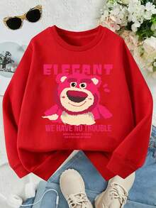 This Disney Girls' Sweatshirt Features A Creative Print Of The Toy Story Character, Lobster Bear, And Other Cartoon Characters. It's A Round Neck Sweatshirt Perfect For Autumn And Winter, Made Of Soft And Comfortable Fabric, Suitable For Everyday Wear, Shopping, School, And Casual Occasions. It Also Makes A Wonderful Gift. - Red - View 1