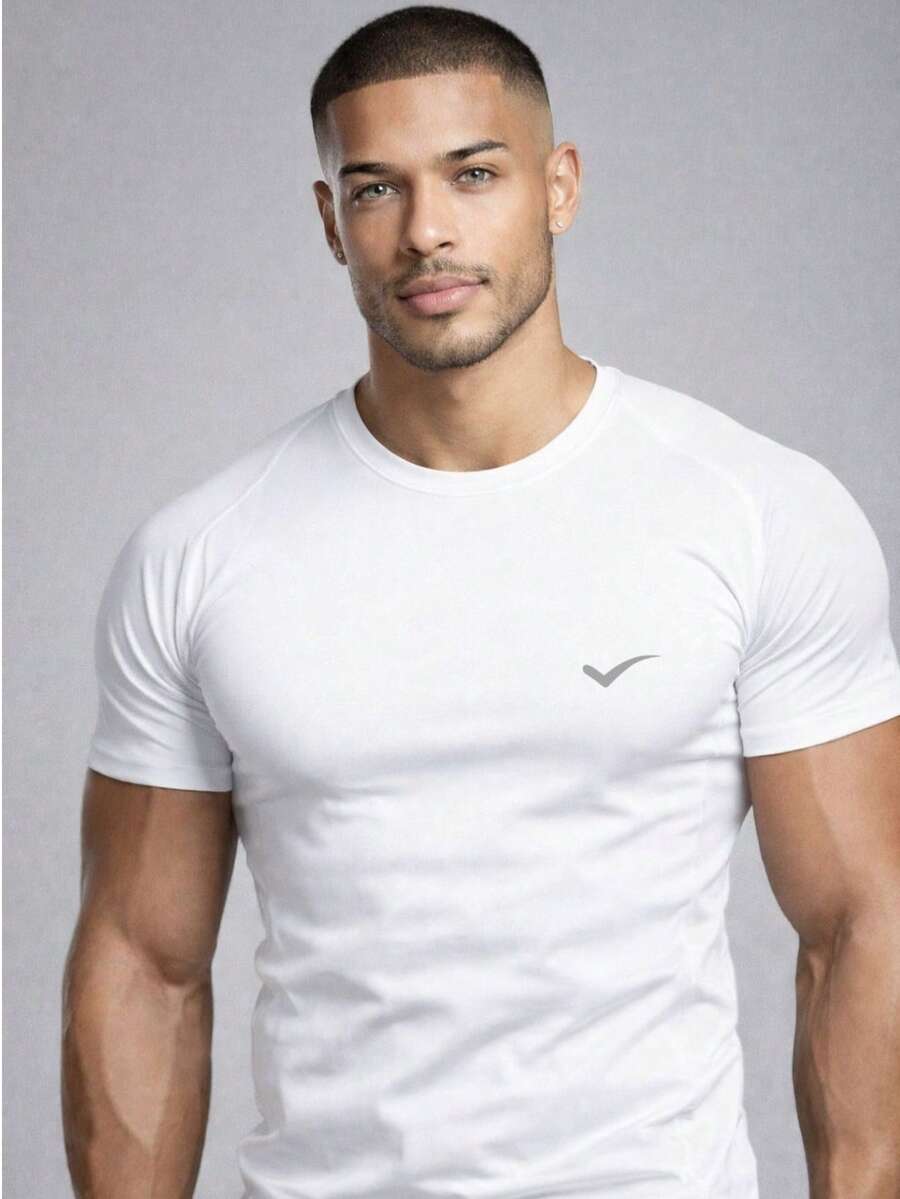 Men's Dry Fit Plain T-Shirt - Casual Workout Gym Sports Exercises Running Everyday - 白色 - 查看 1