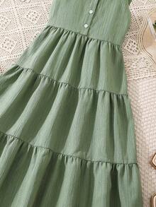 Left Mama Girls' Elegant Sweet Bowknot Backless Camisole Dress, Suitable For Beach & Holiday In Summer - Army Green - View 5