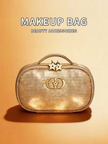 女士手拿化妆包手提包节日礼物圣诞金色化妆包高级便携化妆包带手柄礼品 DIOR-GIFT-7 - 金色 - 查看 2