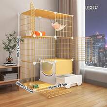 Multi-Layer Cat Cage With Litter Box, Assembled Metal Cat Villa With Drawer Litter Tray - Multicolor - View 2