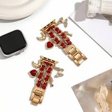 1pc Fashion Women's Band With Red Gemstone, Fits 38/40/41/42/44/45/49mm, Compatible With Apple Watch Ultra/SE/8/7/6/5/4/3/2/1 (Watch Not Included, Band Only) - Gold - View 3