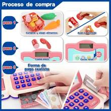 Juguete de caja registradora simulada de supermercado para  con micrófono y función de voz, juguete multifuncional de caja registradora de compras. - Rojo - Ver 3