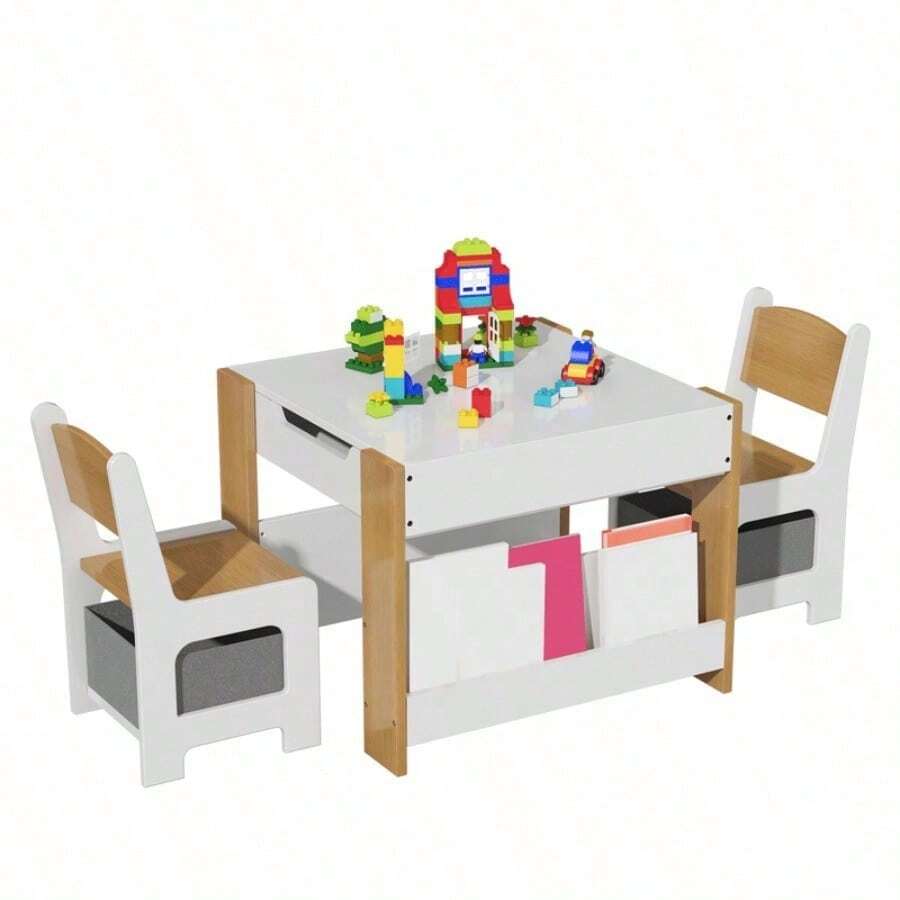 Mesa de Actividades Infantil de 1 Metro en MDF con Tres Compartimentos y Estante Integrado - Estación de Juego y Aprendizaje Duradera y Espaciosa para Niños - Negro - Ver 1