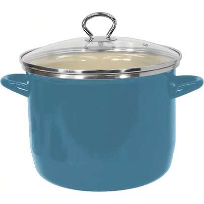 Olla de sopa de 8 cuartos con tapa de vidrio (verde azulado) para todas las gamas (esmalte en acero) apta para lavaplatos y horno hasta 350 °F - Maceta interior esmaltada no reactiva para gomitas, guisos, hervir, pasta, chile
