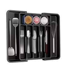 Extendable Kitchen Drawer Cutlery Organiser 33-57CM Expandable Utensil Tray With 8 Compartments Adjustable Silverware Flatware Holder Compact Plastic Storage Insert For Spoons Forks Knives - View 8