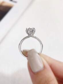 1枚精美1.0克拉莫桑石花朵六爪戒指，925纯银，适合作为订婚礼物、送给妻子的礼物或新娘首饰。 - 銀色 - 查看 3