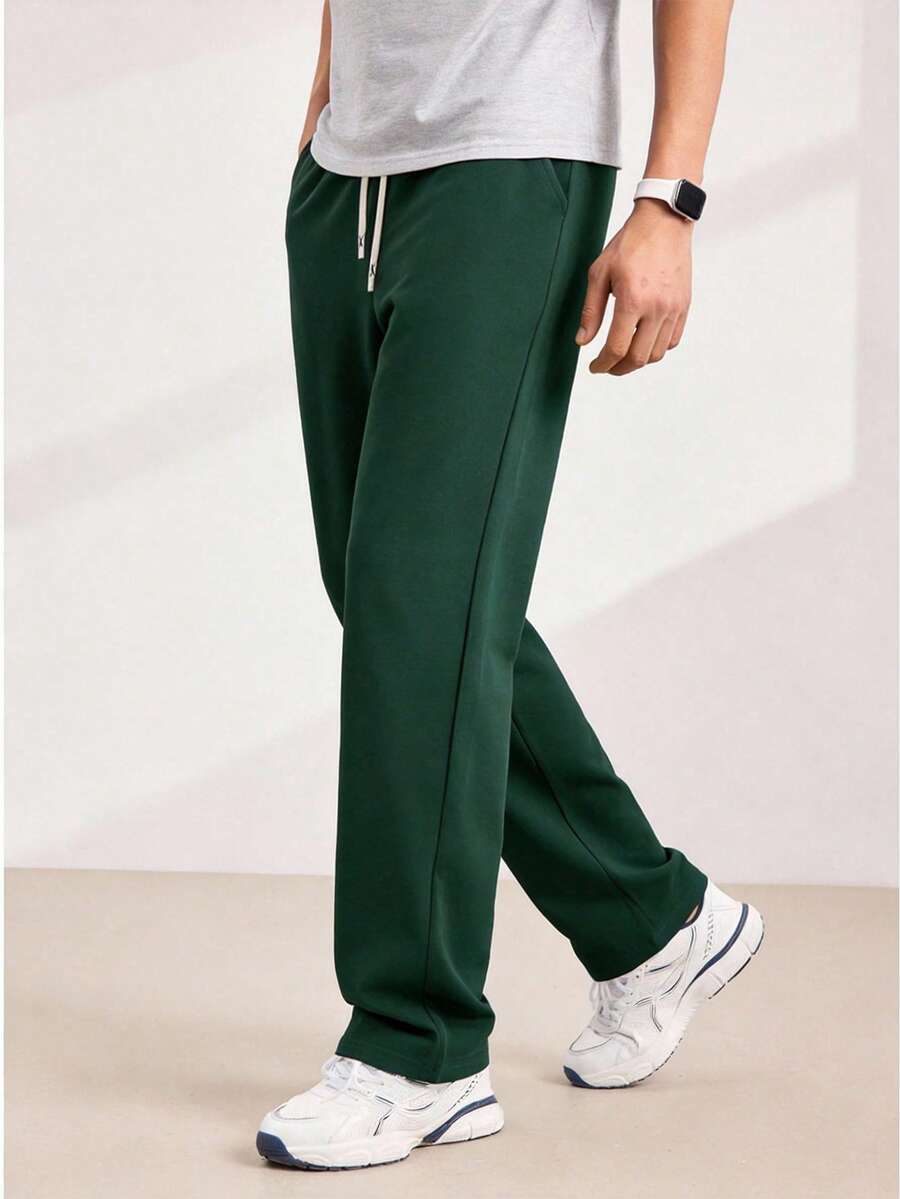 Driftmere 男士直筒针织裤，宽松休闲运动裤，适合春秋季穿着 - 綠色 - 查看 1