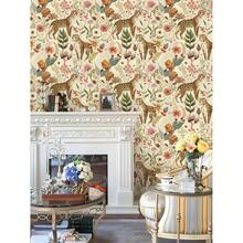 1卷时尚可爱植物豹纹壁纸，现代甜美植物动物印花壁纸，适用于各种房间墙壁和橱柜装饰，手工薄膜壁纸 - 多色 - 查看 8