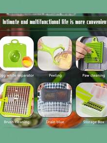 Picador de Verduras 22 en 1, Juego de Cortador de Verduras Multifuncional, Fácil de Operar, Ayudante de Cocina para Frutas, Verduras y Ensaladas - Gris - Ver 7