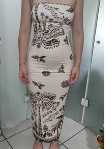 Women's Strapless Midi Dress Tropical Summer - 鏽棕色 - 查看 4