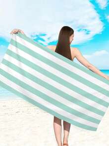 1Pc 29x58 Inch Super Thin Oversized  Stripe Beach Towel, Made With Polyester Cotton And Microfiber Bath Towel, Extra Large  Accessories Essentials Soft Lightweight For Travel Pool Bath Swim Camping Towels Men Women Adults Gift - A2 - 查看 3