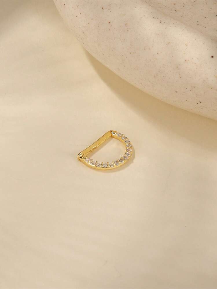 1pc 925 Sterling Silver Classic Semi-Circle Cubic Zirconia Nose Ring, Small & Light Piercing Jewelry, Hypoallergenic Pure Silver, Suitable For Women's Daily Wear, Parties And Formal Events - Gold - View 4