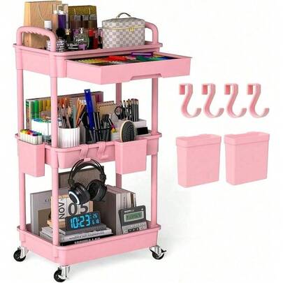Slim Rolling Storage Cart, 3 Tier Bathroom Storage Organizer Laundry Room Utility Cart Mobile Shelving Unit, Multi-Purpose For Kitchen Office Bathroom Laundry Narrow Places