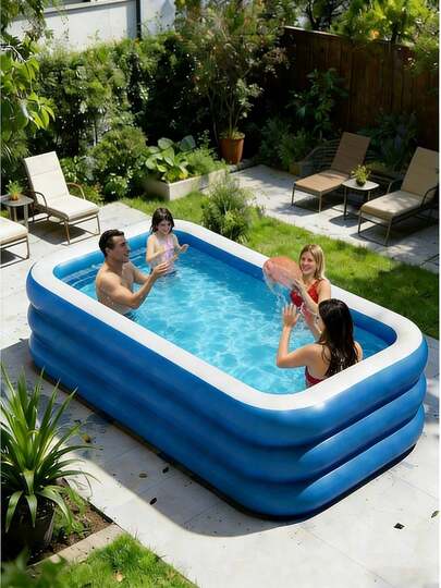 1pc 3-Layer Inflatable Swimming Pool, Blue, 120 Inches X 72 Inches X 22 Inches, Extra Large & Durable PVC Material Home Adult Cooling Pool, Outdoor/Garden/Backyard, Summer Party Large Water Pool, Multiple Sizes Available