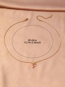 Hihho 1pc Pink Heart Double Zirconia Necklace, Delicate Snake Bone Chain With Sparkling Pink Zirconia, Versatile Girly Style Necklace - Heart to Heart - View 6