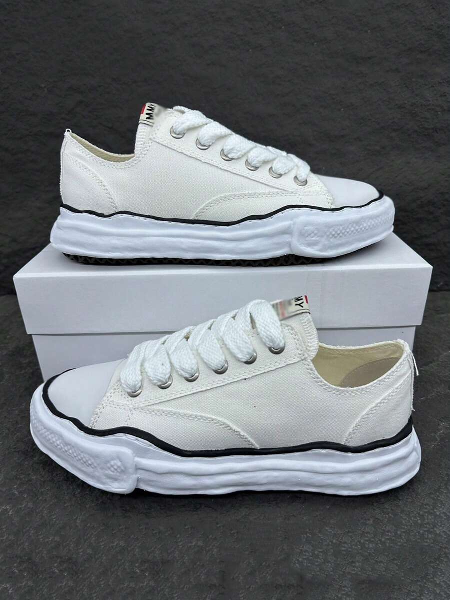 2025新款MMY经典防滑耐穿轻便低帮帆布鞋，男女通用校园情侣款，黑白配色 - 白色 - 查看 1