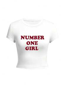 两件装女士圆领短袖T恤，美式辣妹风格，夏季新款字母印花时尚百搭修身露脐上衣 - 白色+黑色 - 查看 3