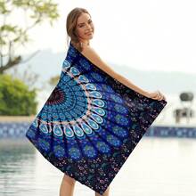 1 件波西米亚风图案沙滩巾，高品质大浴巾，加厚超细纤维毛巾，夏季沙滩巾，草地垫，瑜伽垫，适用于游泳池、露营、旅行，沙滩巾披肩，海边浴巾，大披肩，数码印花方形大浴巾 - A - 查看 3