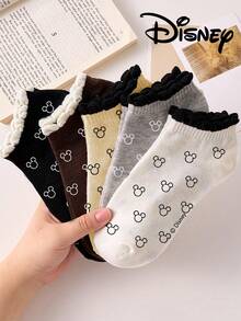 Disney 5/1 Pair Embroidered Women's Socks, Ankle Socks, Gift, Summer Socks, Minnie Mouse, Donald Duck, Daisy Embroidered Cartoon Socks, Comfortable Breathable Fashion Women Socks, Novelty Socks - Multicolor - View 9