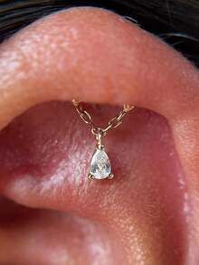 EleRunis 1件925纯银流苏星形不对称月亮耳钉，平底耳骨耳廓穿孔饰品，适合女性日常佩戴，也适合婚礼、派对、订婚、周年纪念、情人节等场合。 - 金色 - 查看 14