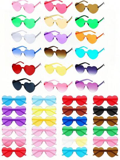 20副/10副 无框心形眼镜，心形设计，可爱百搭，男女皆宜，适合新年、圣帕特里克节、夏季海滩派对、婚礼配饰、万圣节等场合（颜色随机）