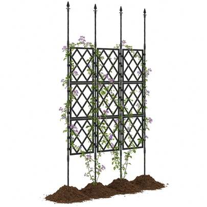  Outsunny Supporto per Piante Rampicante Alto Pieghevole, Traliccio per Rampicanti da Giardino in Acciaio con Decorazioni, per Pomodori, Fiori, Piselli Verdure, Montaggio Fai da Te, 85x197 cm, Nero