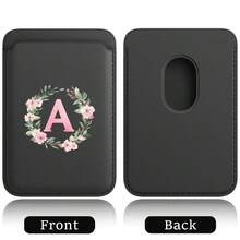 超薄磁吸钱包皮革 Magsafe 卡包磁吸手机套内置磁铁设计手机信用卡夹兼容苹果 16/15 Pro Max 安卓 A-Z 花环图案 - 黑色 - 查看 19