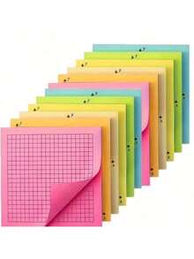 6pcs/Set 25 Sheets/Book Bright Color Graph Paper Memo Pads, Math Grid Notepaper, Memo Notes, Mini Fluorescent Gridded Sticky Notes, Tear-Off - Multicolor - View 2
