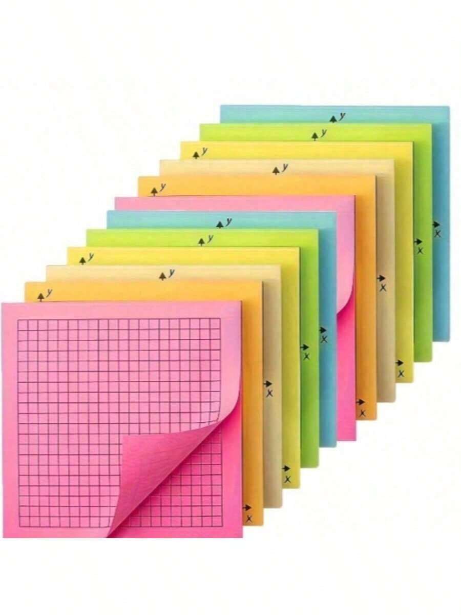 6pcs/Set 25 Sheets/Book Bright Color Graph Paper Memo Pads, Math Grid Notepaper, Memo Notes, Mini Fluorescent Gridded Sticky Notes, Tear-Off