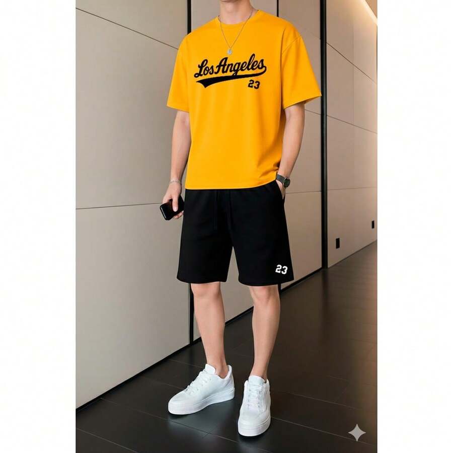 Los Angeles Casual Streetwear Set, 100% Cotton - 黃色 - 查看 1
