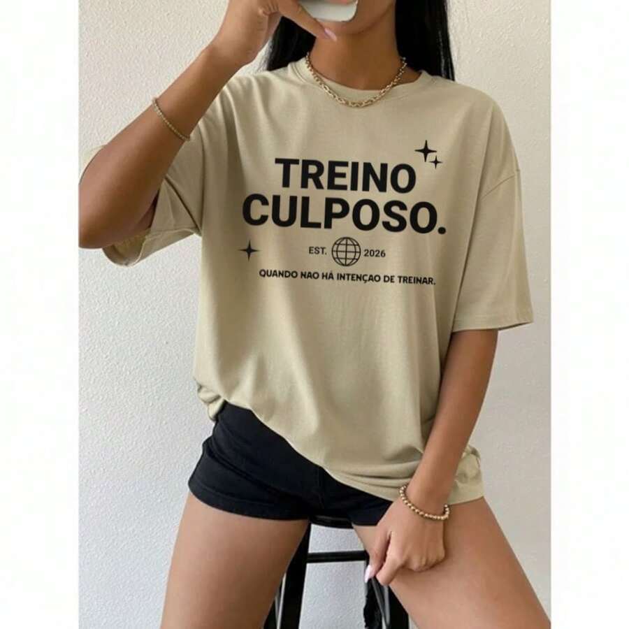 Women's 100% Cotton T-Shirt/Blouse, Oversized, For Training, Walking, Crossfit, Gym, Weightlifting, Fitness, Cardio, Comfortable, Lightweight, And Refreshing Fabric - Khaki - View 1