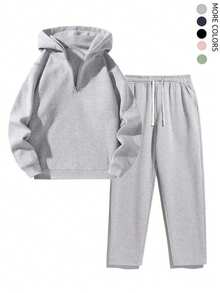 2pcs Men's Autumn/Winter Casual Sports Hooded Tracksuit Set, Cozy Outfits - Light Grey - View 2