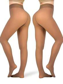 1 par de meias-calças grossas e quentes, leggings femininas de cintura alta, semitransparentes e elásticas, adequadas para outono/inverno. - Multicolorido - Ver 2