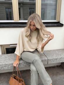 Femmes Mejors Tricot Lâche Couleur Unie Décontracté, Couleur Abricot, Convient pour l'Automne/Hiver, Trajet Quotidien et Style de Rue - Nude - Voir 5