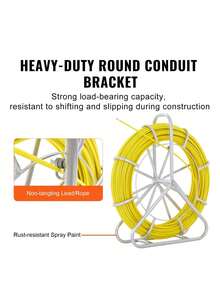 Fish Tape Fiberglass, 492 Ft, 5/16 In, Duct Rodder Fishtape Wire Puller, Cable Running Rod With Steel Reel Stand, 3 Pulling Heads, Fishing Tools For Walls And Electrical Conduit, Non-Conductive - Yellow - View 4