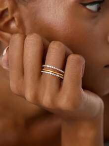 1 Stück 925 Sterling Silber glatter Dreifach-Reifen-Ring, geeignet für Frauen, elegante Kristall-Ohrringe, exquisiter Schmuck - Verschiedenfarbig - Übersicht 6