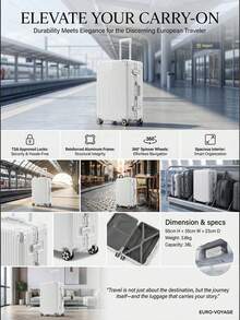 Adjustable Pull Rod, Ergonomic Handle - Durable ABS+PC Hard-Shell Suitcase with TSA Lock, Anti-Theft Alarm, 360-Degree Swivel Wheels, Quiet Travel Essentials, Large Capacity Luggage, Travel Essentials Bag | Adjustable Pull Matage | - 白色 - 查看 2